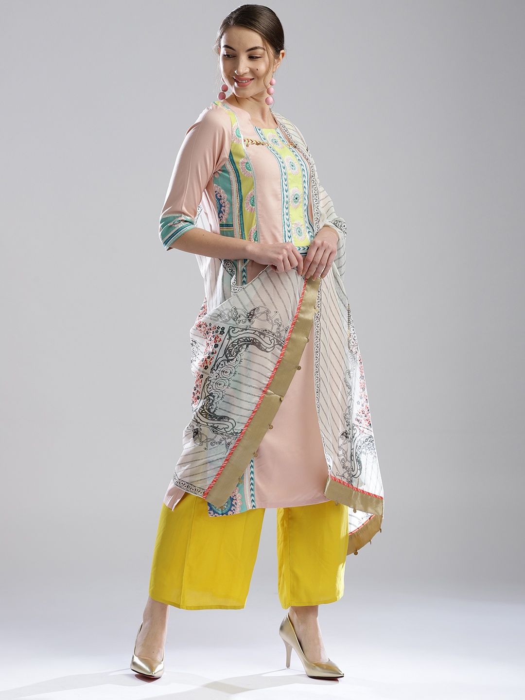 

WISHFUL by W Women Off-White & Charcoal Grey Printed Dupatta