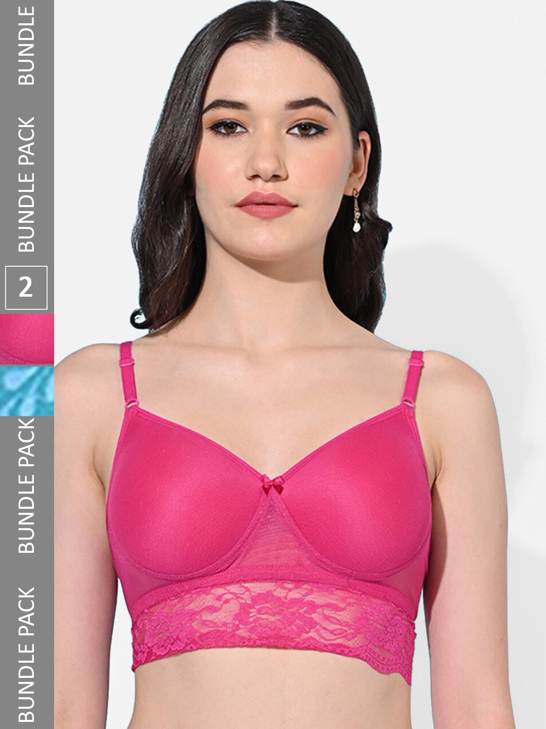 

FIMS Pack Of 2 Lycra Lightly Padded Non-Wired All Day Comfort Full Coverage Seamless Bra, Blue