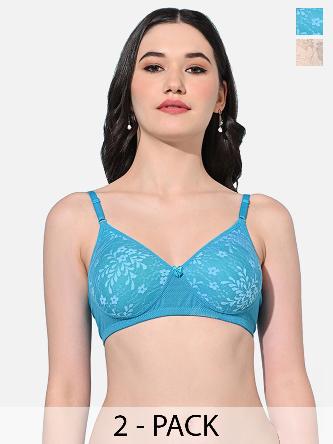 

FIMS Pack Of 2 Printed Full Coverage Lightly Padded Everyday Bras All Day Comfort, Blue