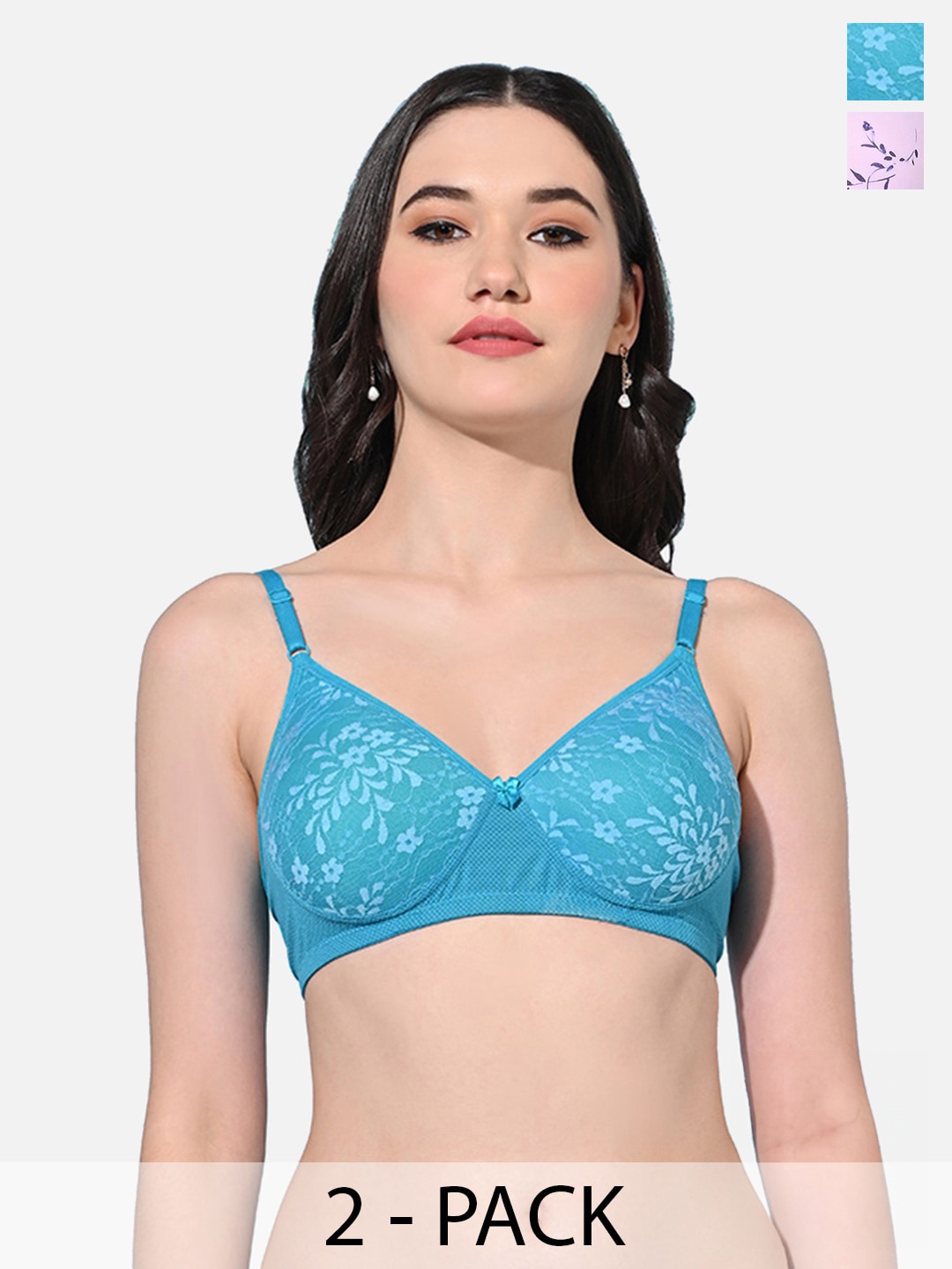 

FIMS Pack Of 2 Floral Full Coverage Lightly Padded Bras With All Day Comfort, Blue