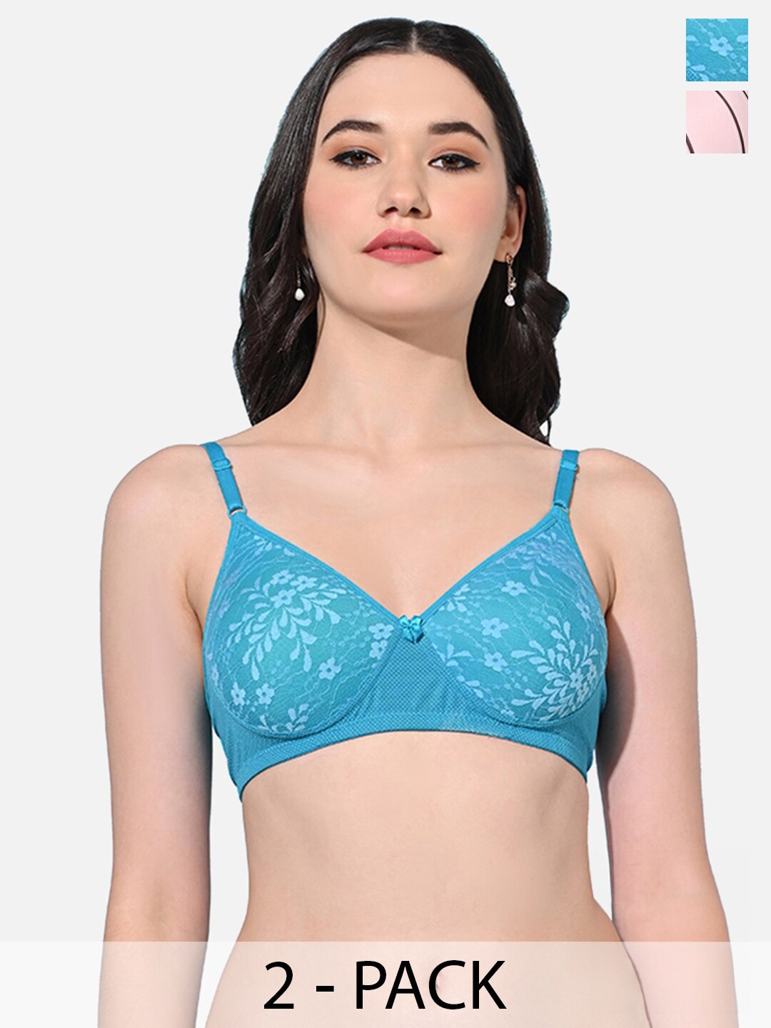 

FIMS Pack Of 2 Floral Full Coverage Lightly Padded Bras With All Day Comfort, Blue