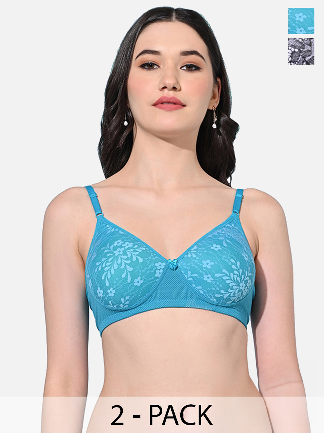 

FIMS Pack Of 2 Floral Full Coverage Lightly Padded Bras With All Day Comfort, Blue