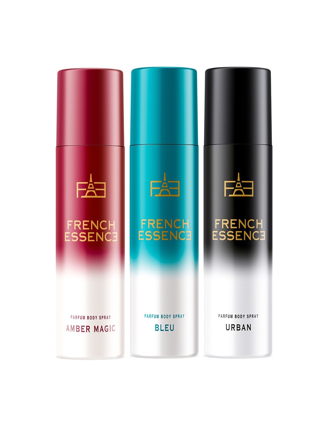 

FRENCH ESSENCE Set of No Gas Parfum Body Spray 99 g Each - Urban, Amber Magic and Bleu, Blue