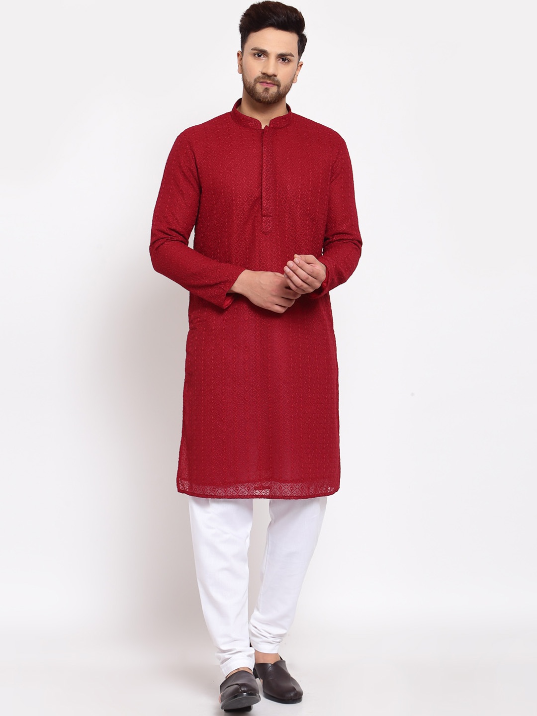 

MOHANLAL SONS Ethnic Motifs Embroidered Georgette Straight Kurta, Maroon