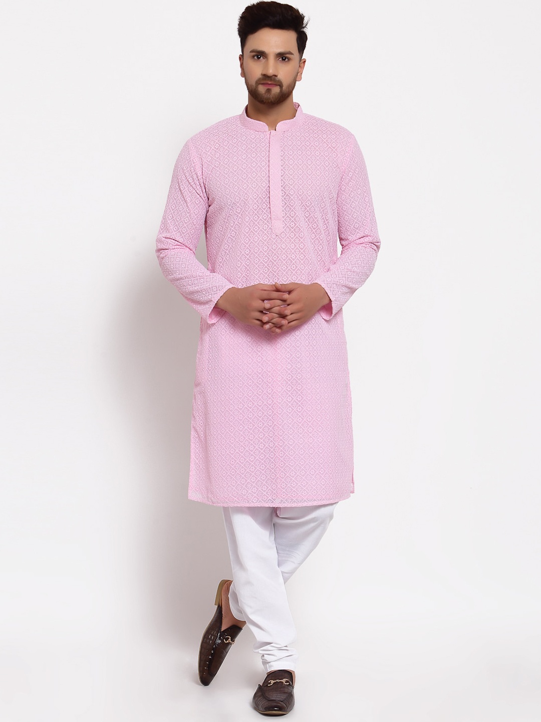 

MOHANLAL SONS Ethnic Motifs Embroidered Georgette Straight Kurta, Pink
