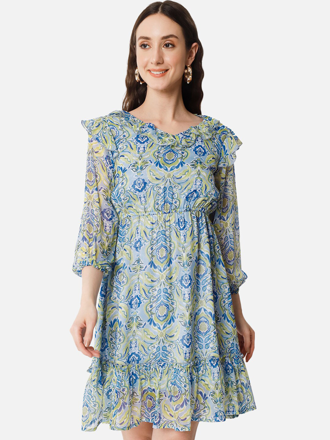 

ALL WAYS YOU Floral Print Georgette Fit & Flare Dress, Blue