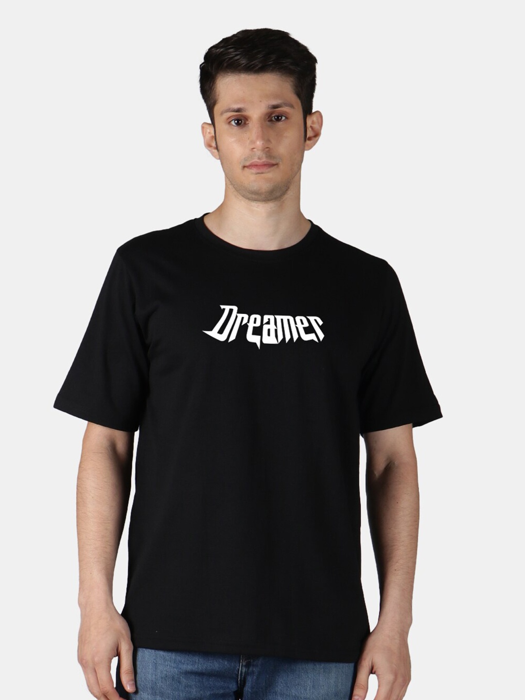 Mad Over Print Typography Printed Cotton T-shirt, Black