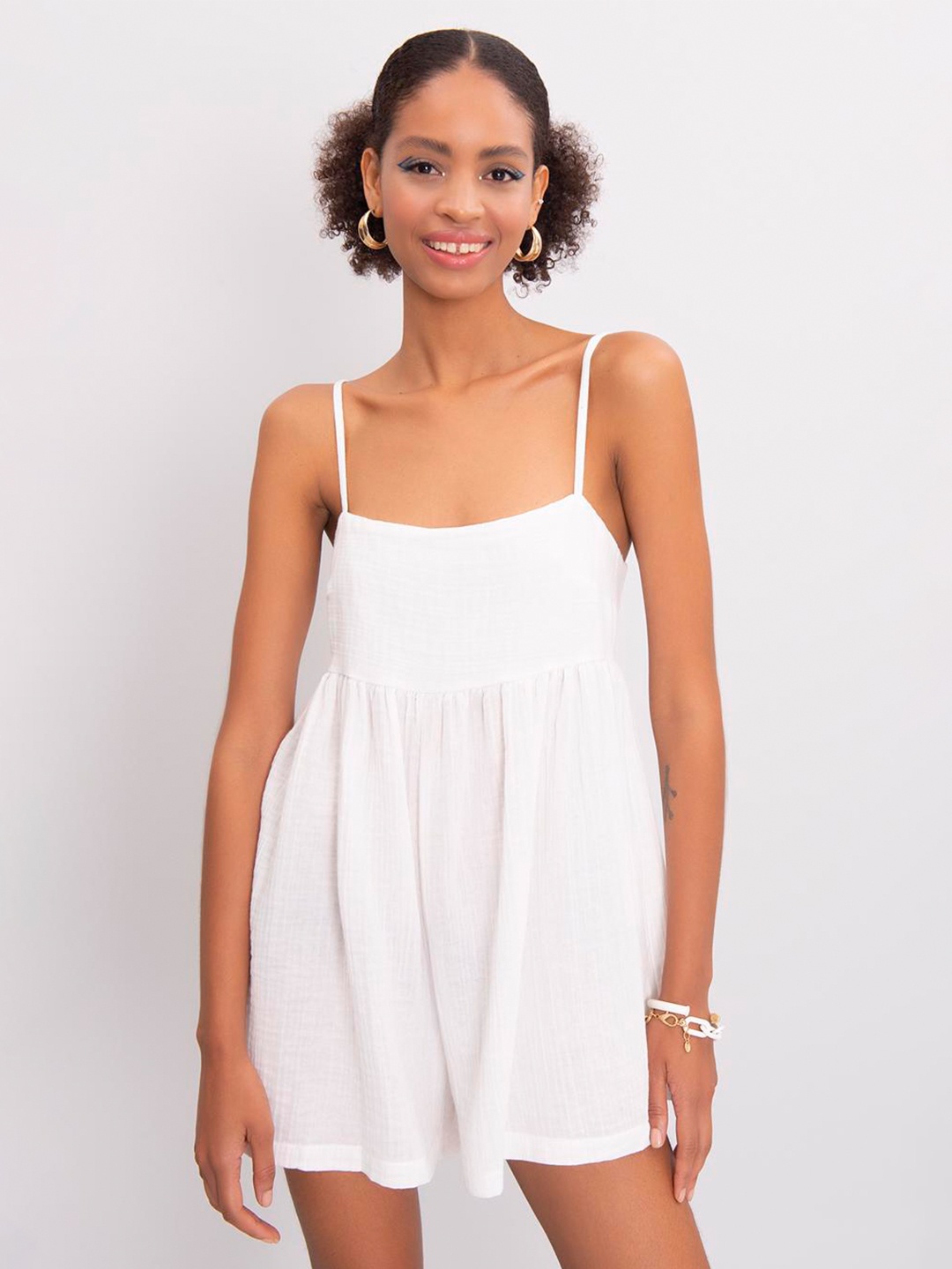 

PRET A TUER Shoulder Straps Cotton Playsuit, Off white