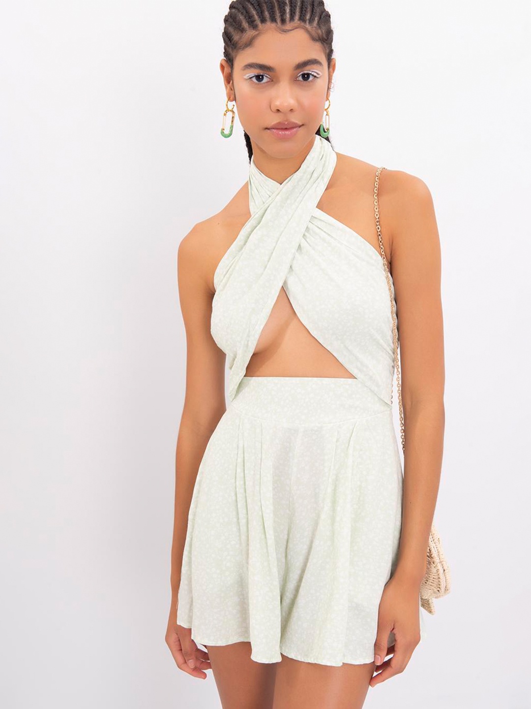 

PRET A TUER Halter Neck Playsuit, Green