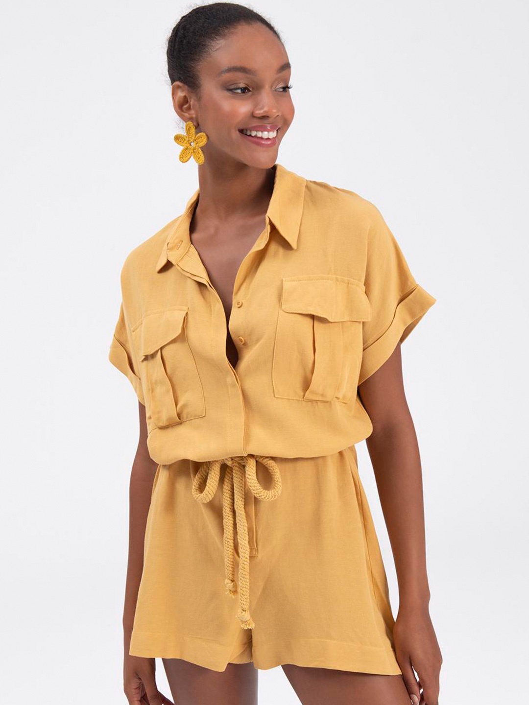 

PRET A TUER Shirt Collar Playsuit, Yellow
