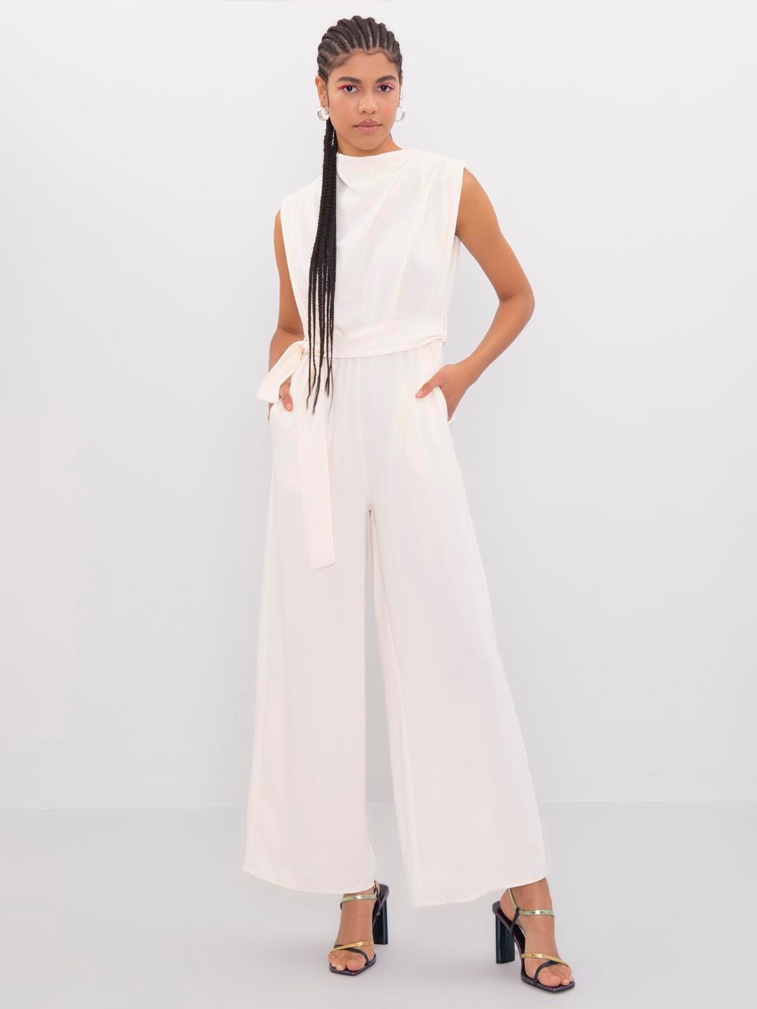 

PRET A TUER Sleeveless Cowl Neck Basic Jumpsuit, Off white