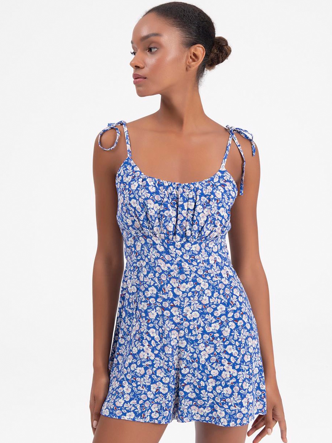 

PRET A TUER Shoulder Strapped Printed Jumpsuit, Blue