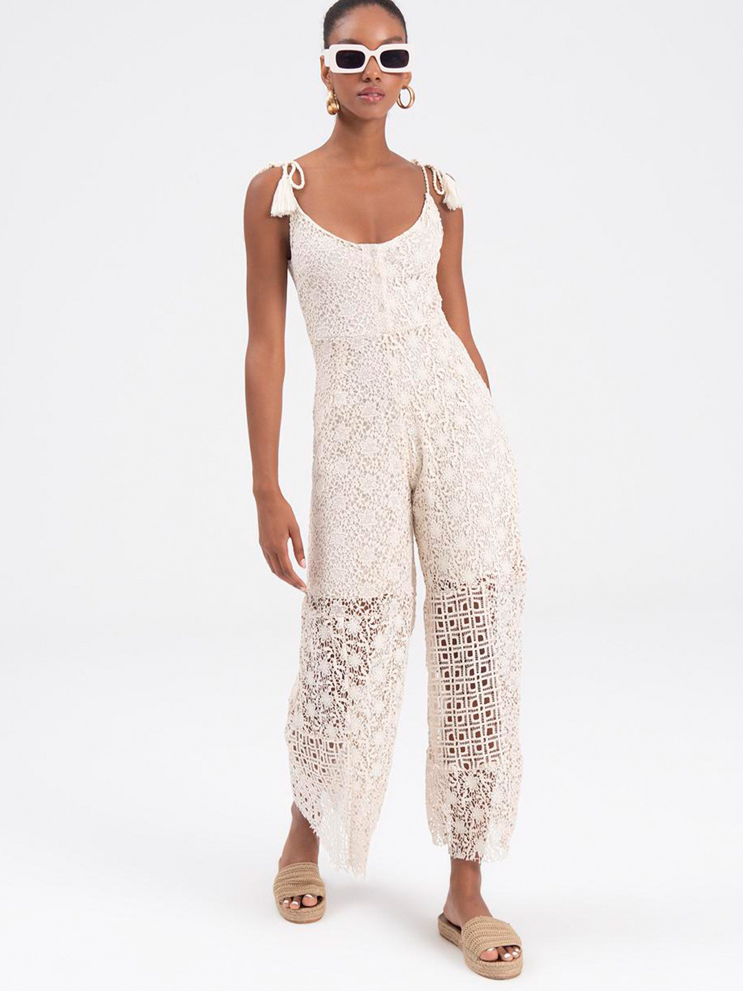 

PRET A TUER Cotton Shoulder Straps Basic Jumpsuit, Beige