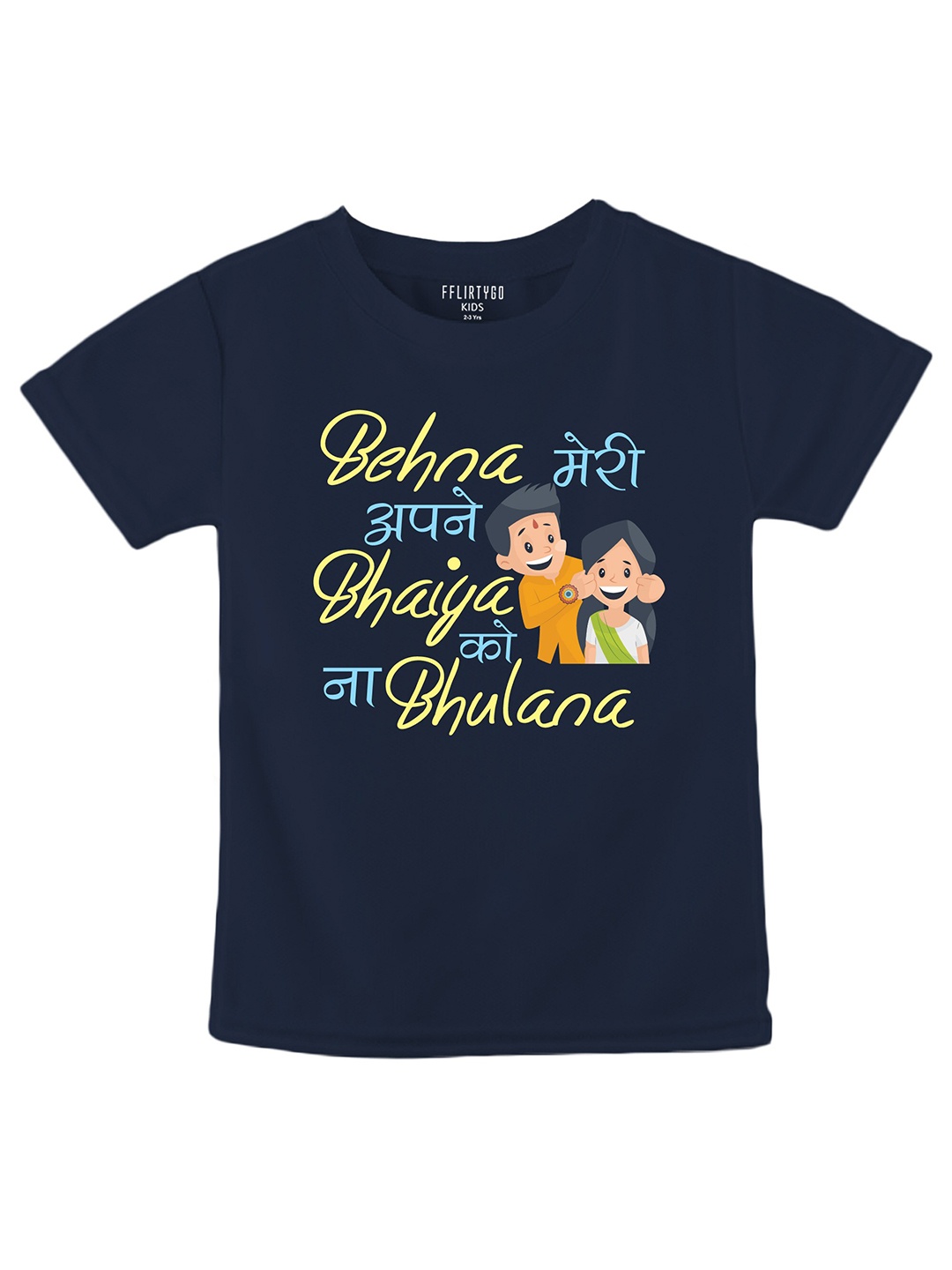 

FFLIRTYGO Kids Typography Printed Pure Cotton T-shirt, Navy blue