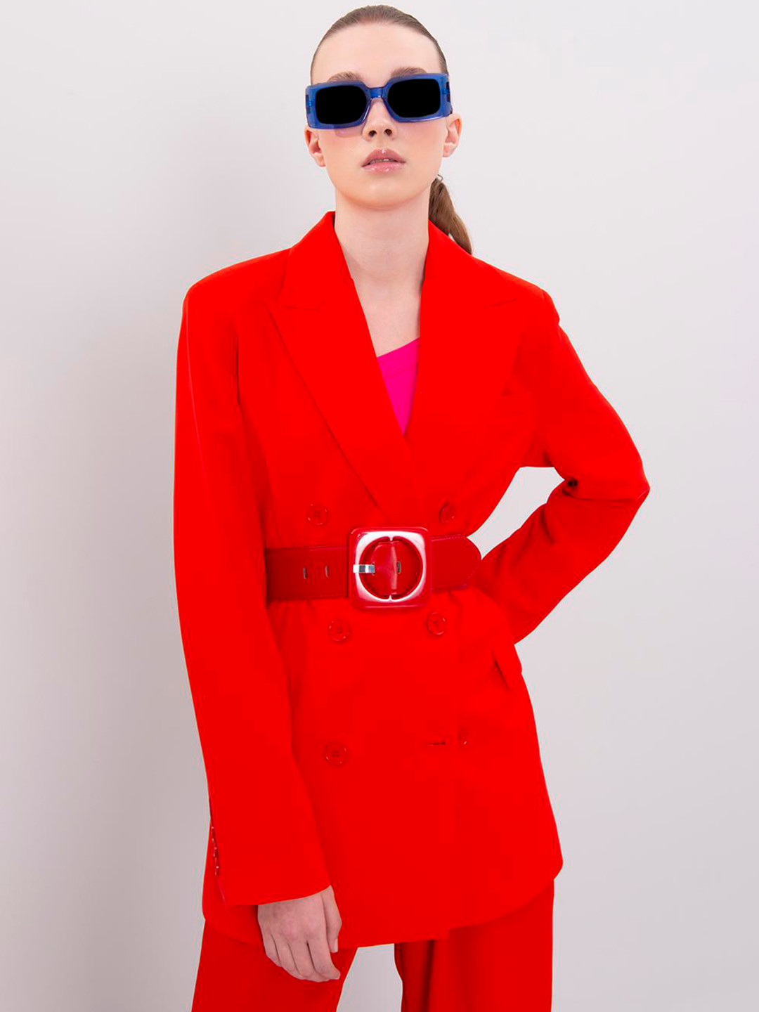

PRET A TUER Women Red Floral Longline Tailored Jacket Embroidered
