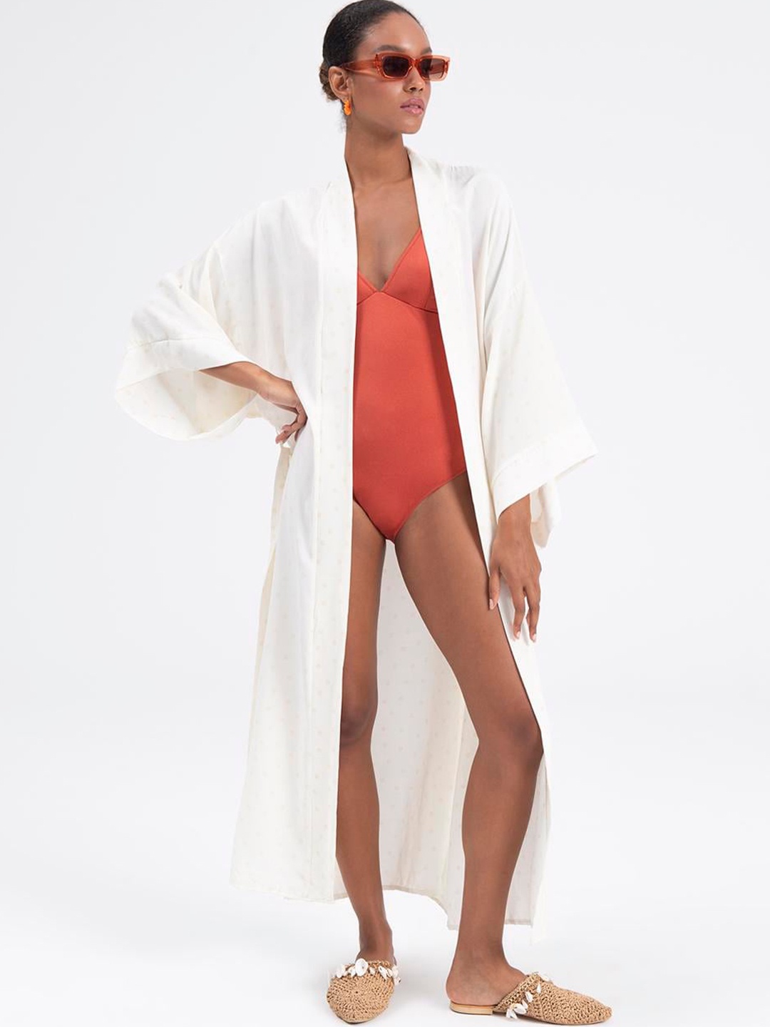 

PRET A TUER Longline Open Front Jacket Jacket With Embroidered, Off white