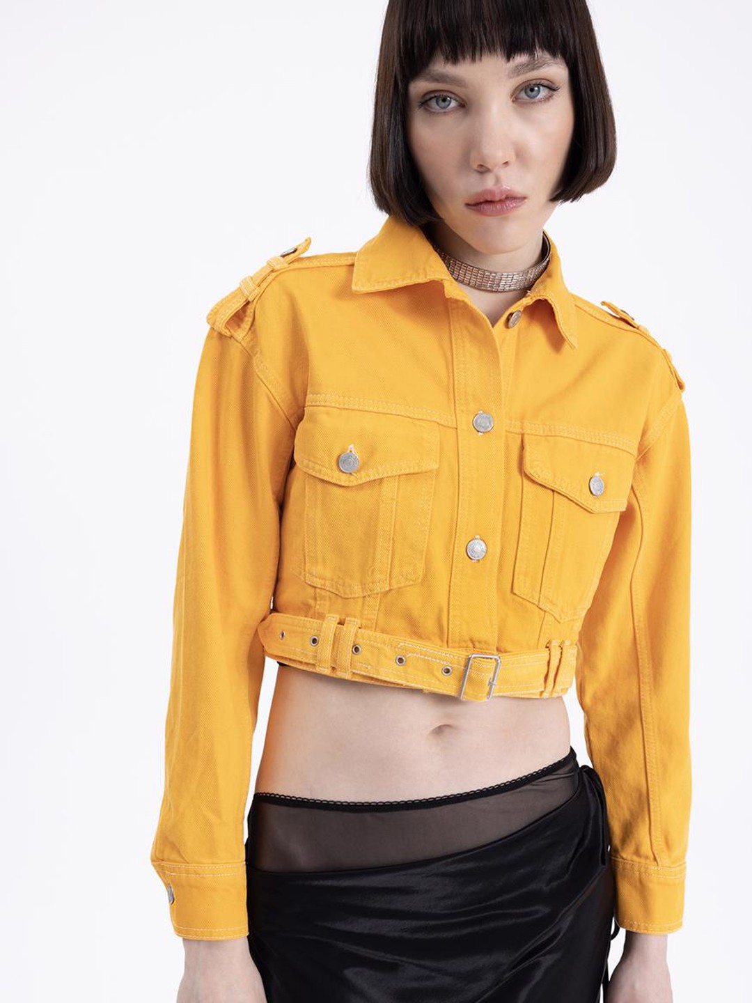 

PRET A TUER Spread Collar Crop Cotton Tailored Jacket, Orange