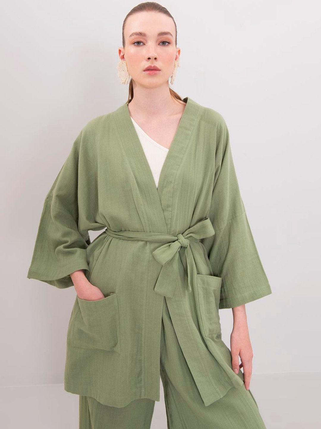 

PRET A TUER Longline Open Front Jacket, Green