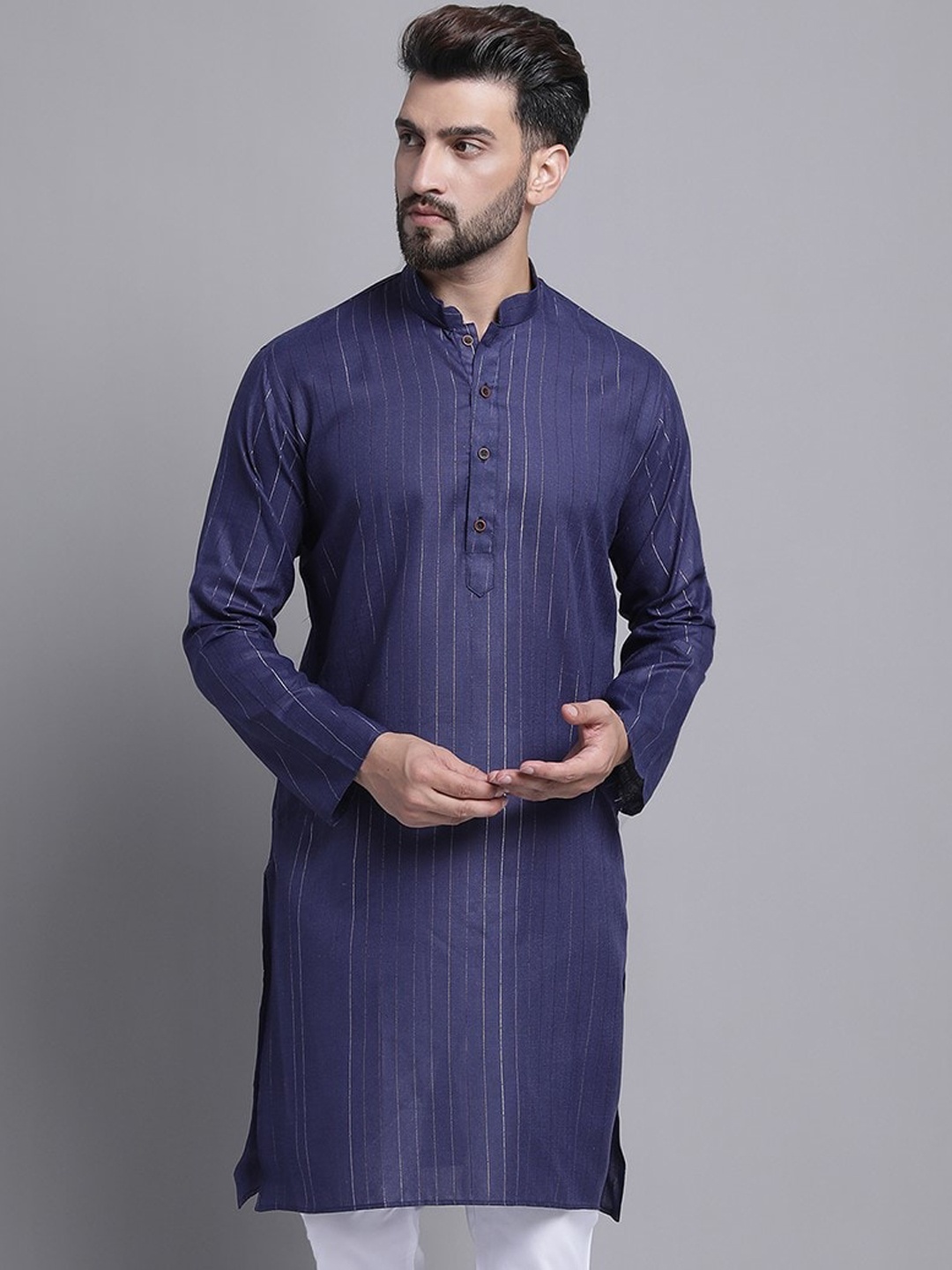 

Armaan Ethnic Striped Cotton Kurta, Navy blue
