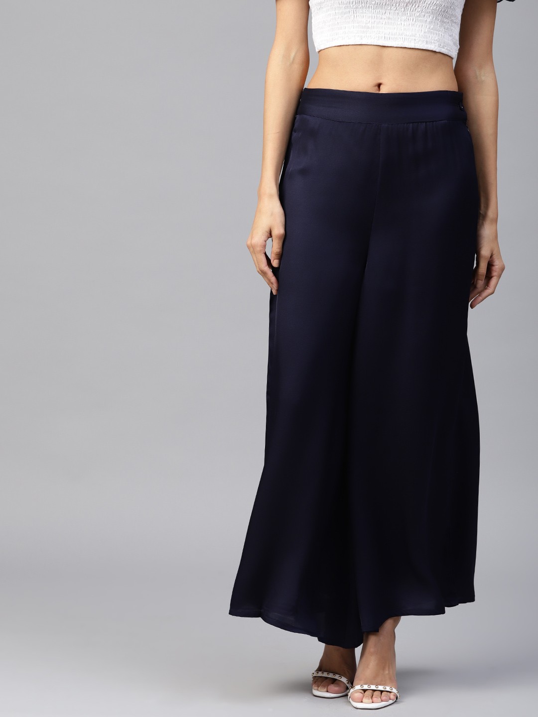 

WISHFUL by W Women Navy Blue Regular Fit Solid Trousers