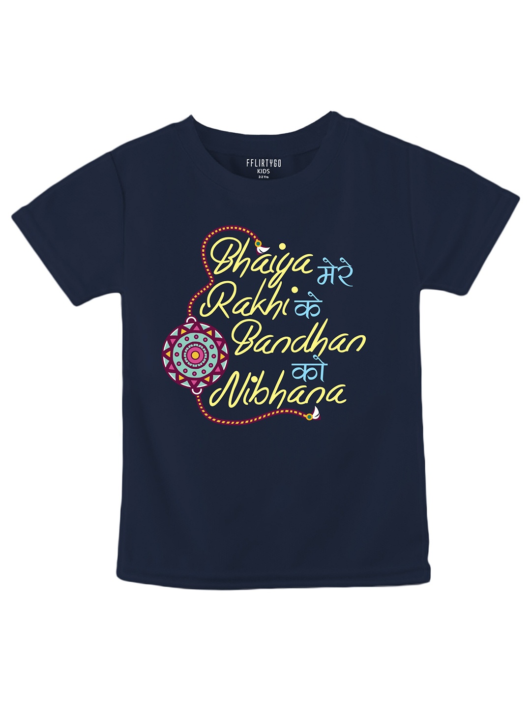 

FFLIRTYGO Kids Typography Printed Pure Cotton T-shirt, Navy blue