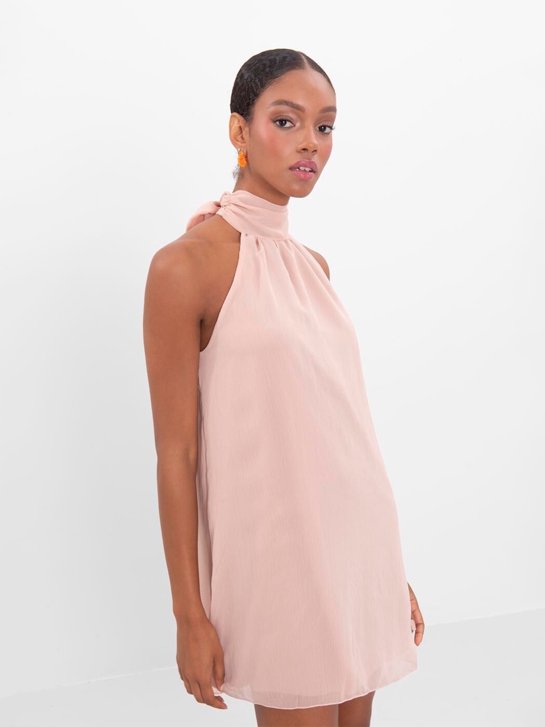 

PRET A TUER Halter Neck A-Line Mini Dress, Pink