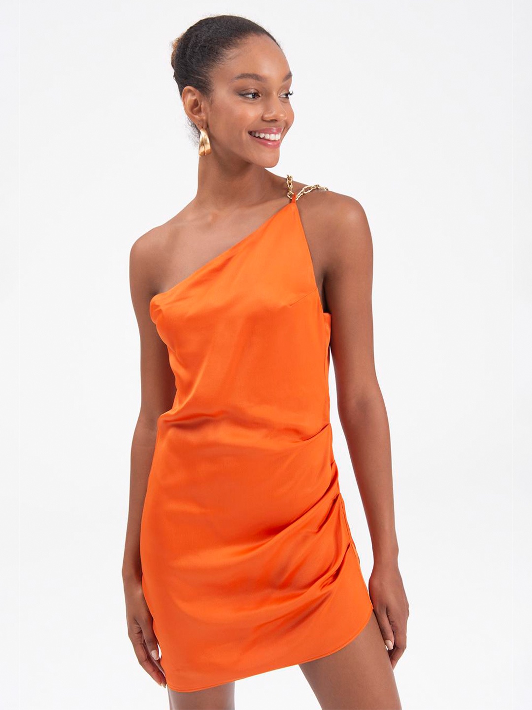 

PRET A TUER One Shoulder Ruched Mini Dress, Orange