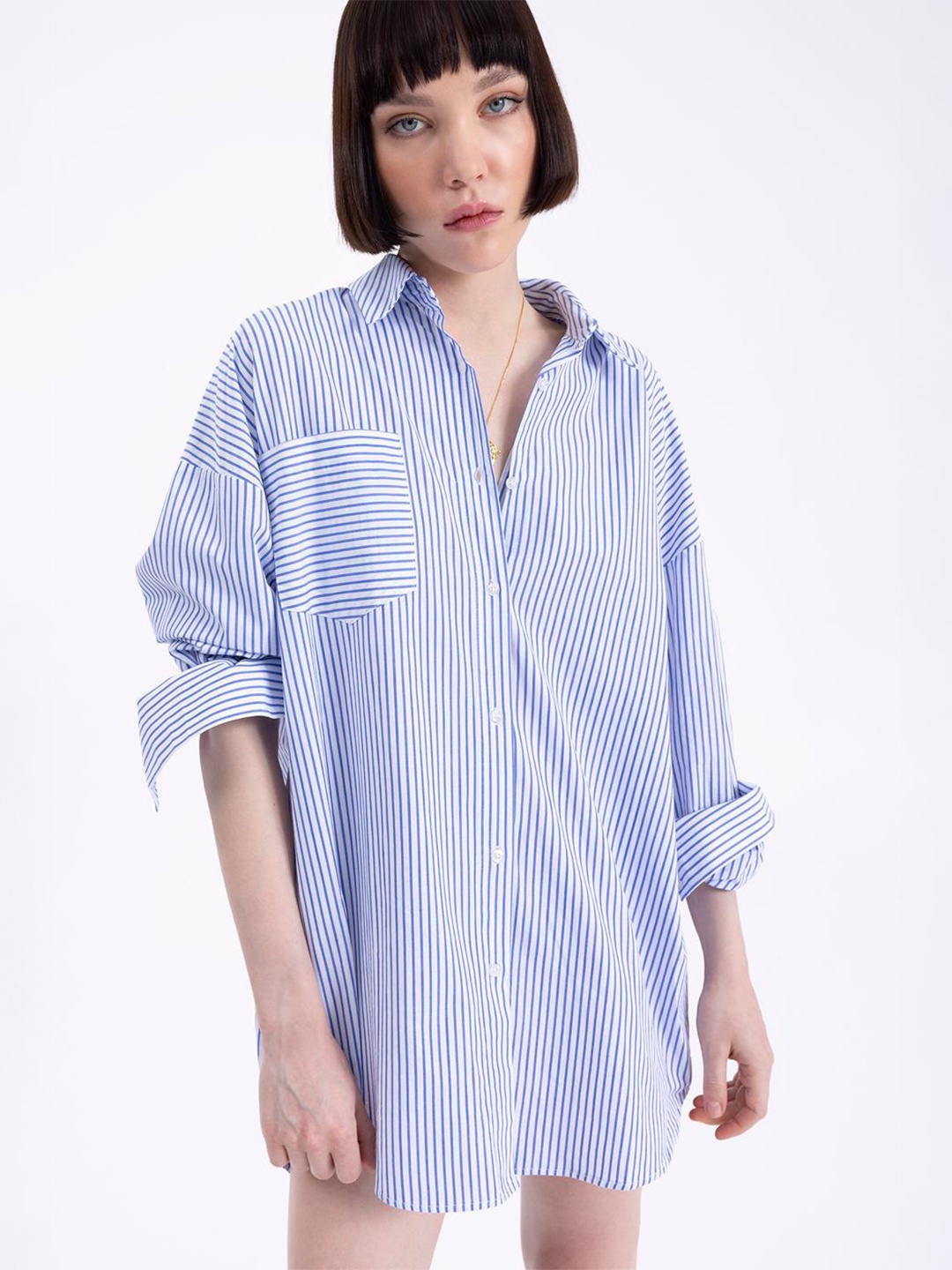 

PRET A TUER Striped Shirt Mini Dress, Blue
