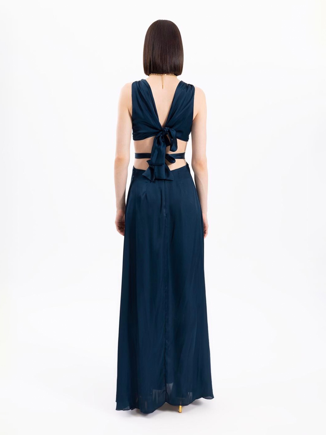 

PRET A TUER V-NeckTwisted Tie-Up Detail Maxi Dress, Navy blue