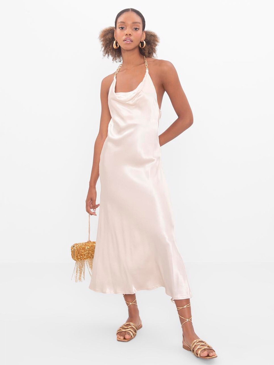 

PRET A TUER Cowl Neck A-Line Midi Dress, White