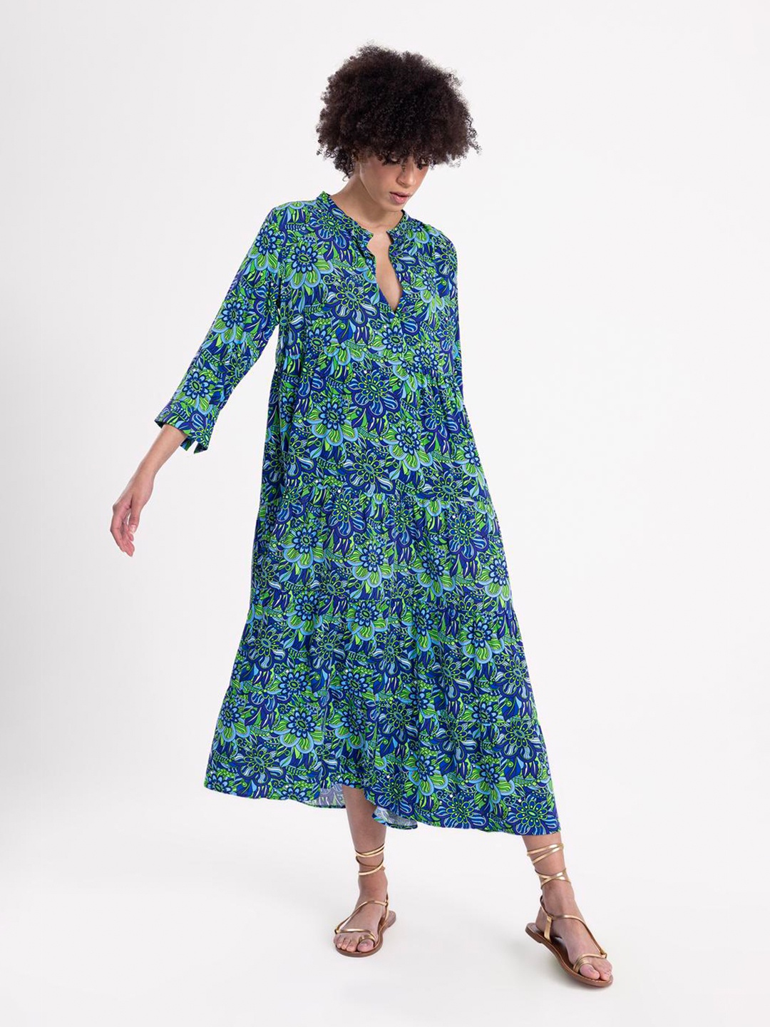 

PRET A TUER Floral Printed A-Line Midi Dress, Blue
