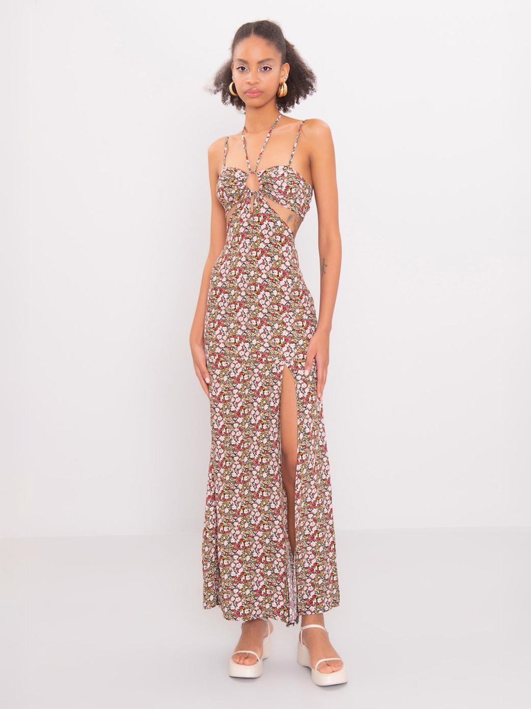 

PRET A TUER Floral Printed Halter Neck Maxi Dress, Black