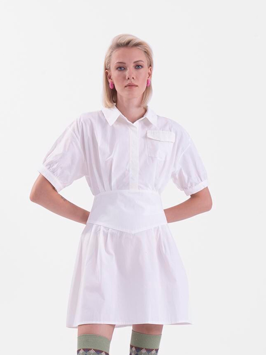 

PRET A TUER Flared Cotton Shirt Dress, White