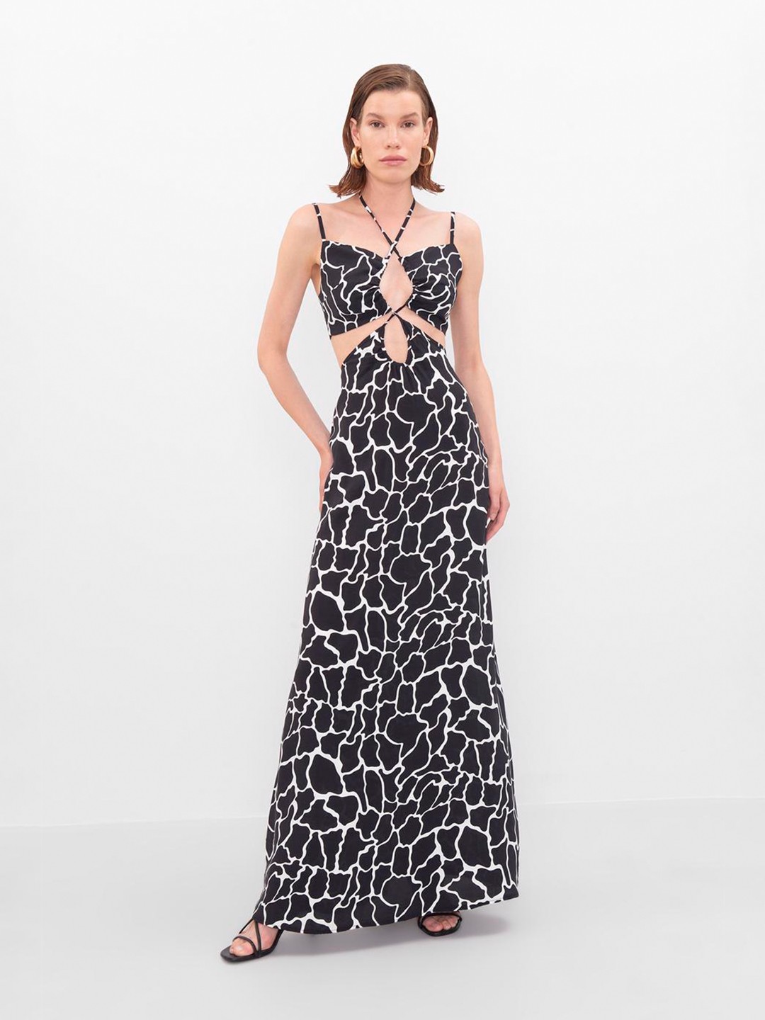 

PRET A TUER Abstract Printed Tie-Ups Maxi Dress, Black