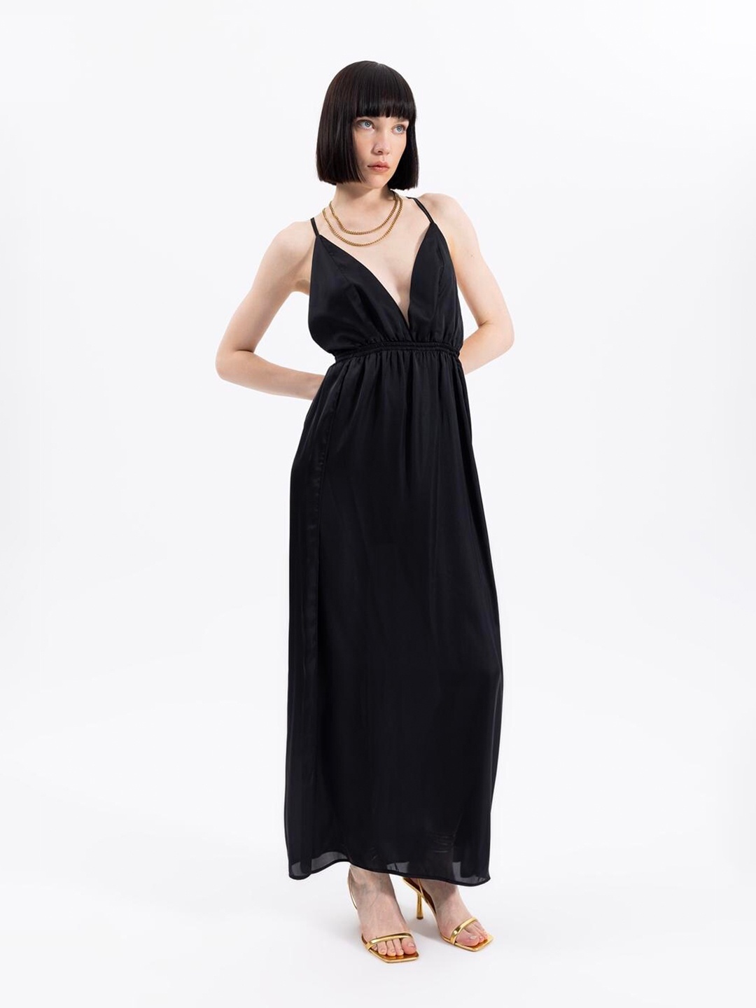 

PRET A TUER Shoulder Straps Fit & Flare Maxi Dress, Black