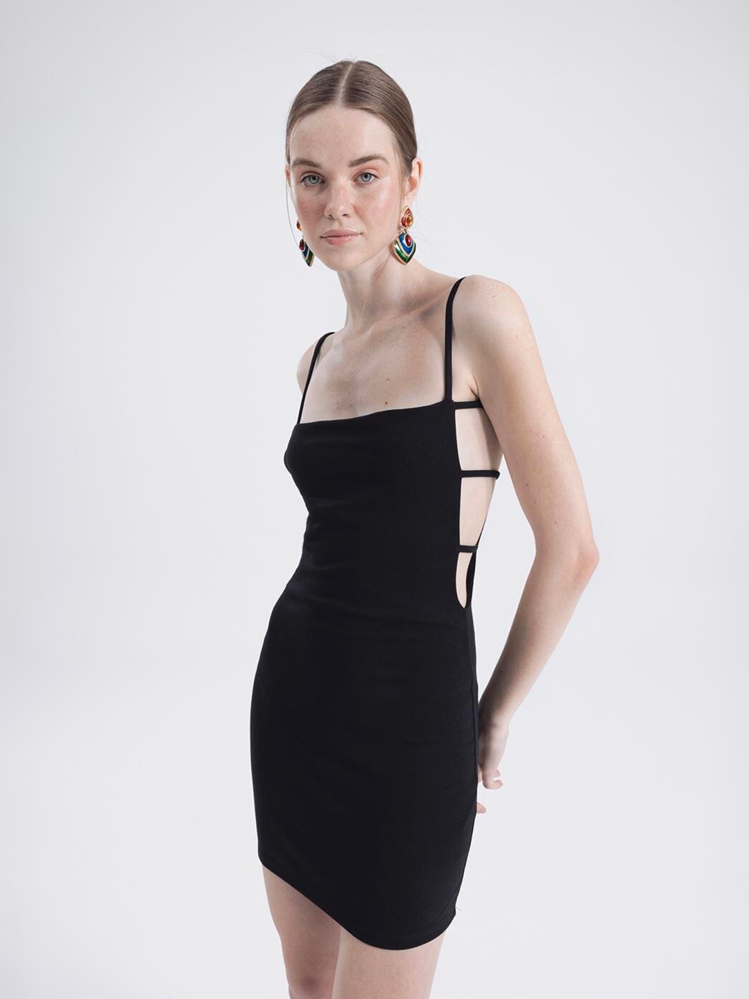 

PRET A TUER Shoulder Straps Mini Bodycon Dress, Black