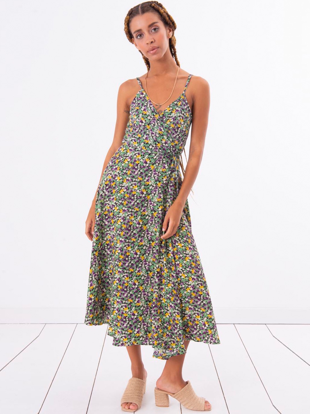 

PRET A TUER Floral Printed A-Line Midi Dress, Green