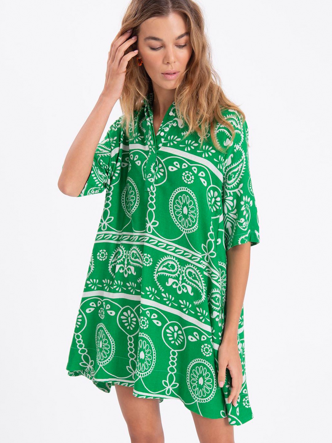 

PRET A TUER Ethnic Motifs Print A-Line Dress, Green