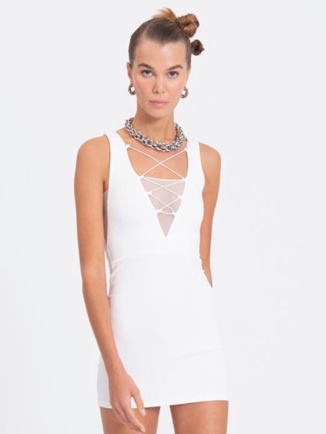 

PRET A TUER Plunging Neckline Bodycon Mini Dress, White