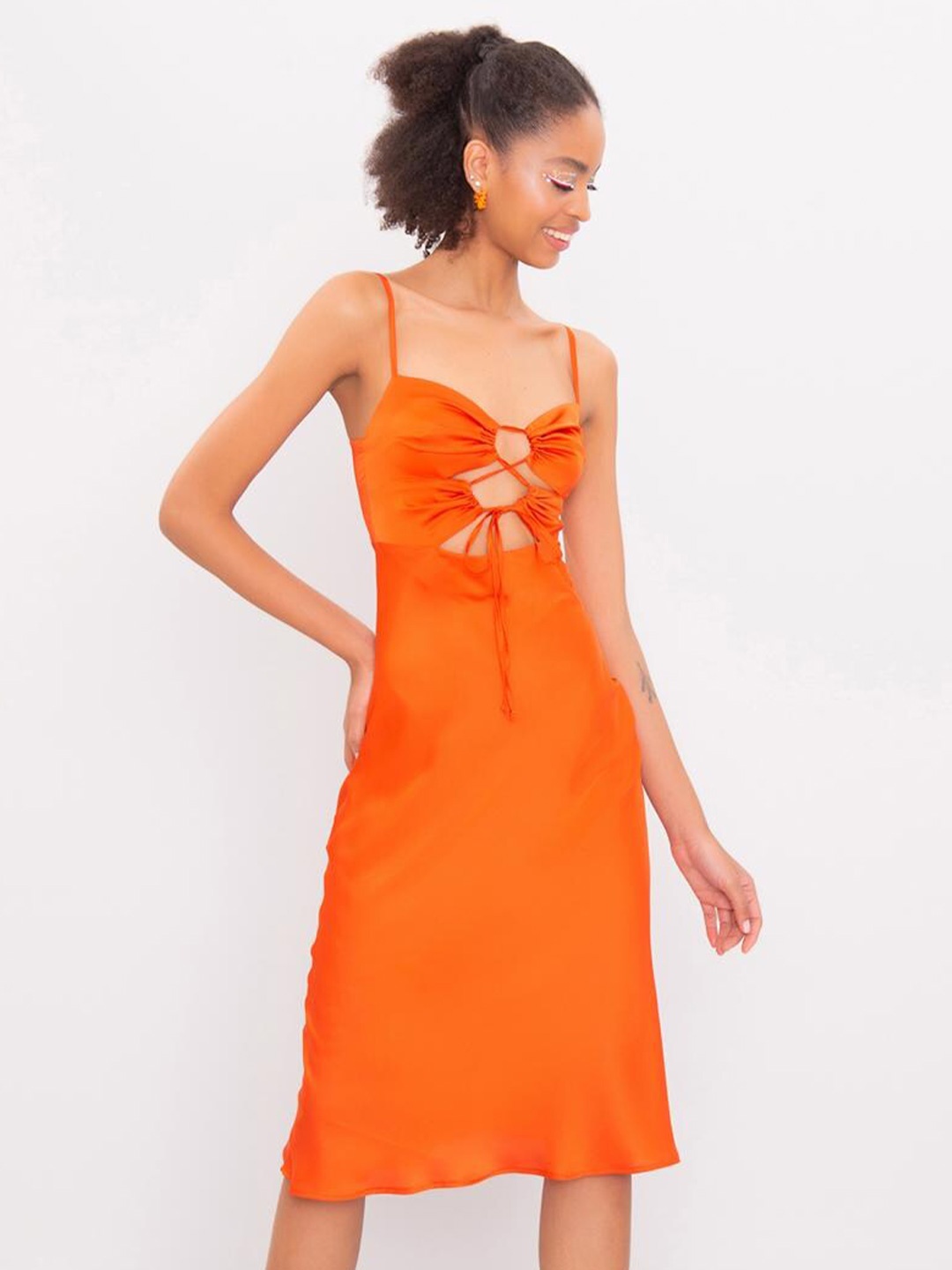 

PRET A TUER Cut-Outs Strappy Satin Sheath Dress, Orange