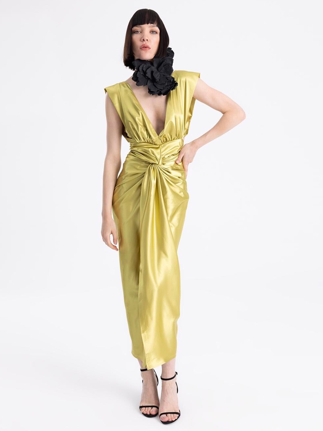 

PRET A TUER V-Neck Gathered Or Pleated Wrap Midi Dress, Green