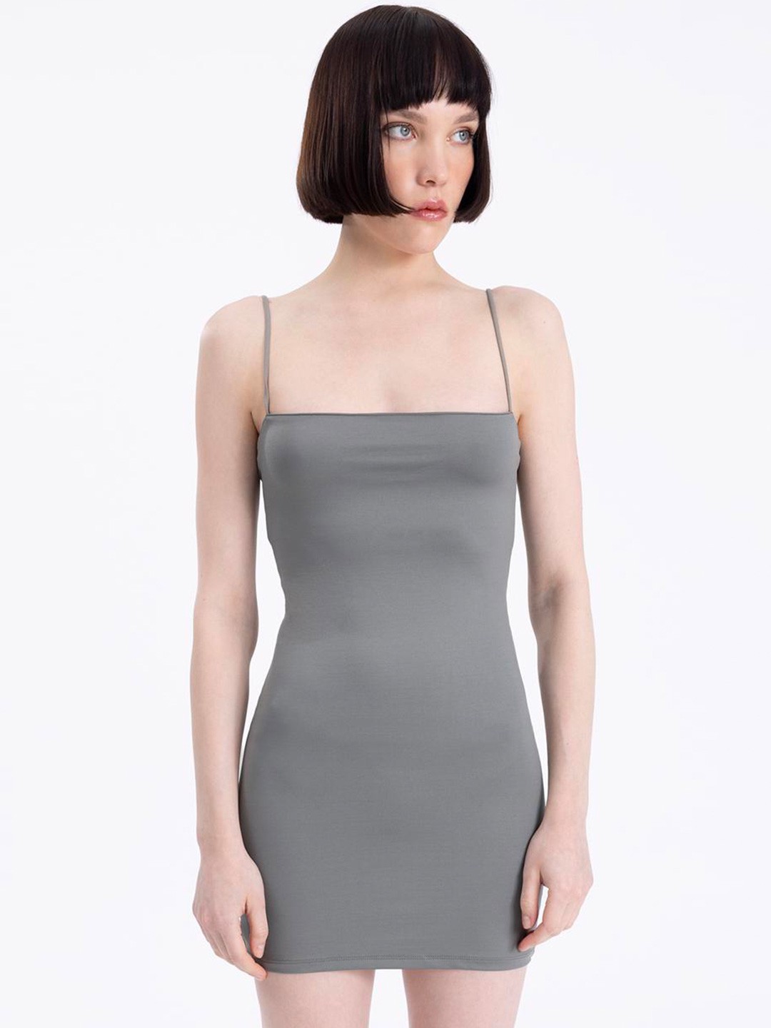 

PRET A TUER Shoulder Straps Mini Bodycon Dress, Grey
