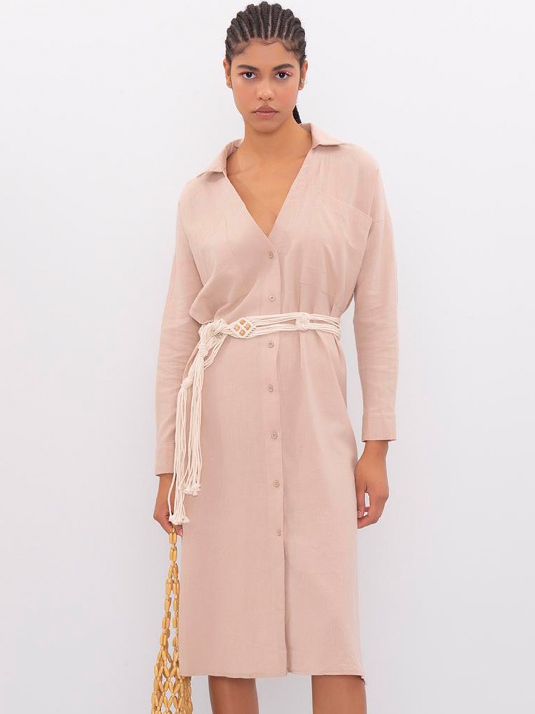 

PRET A TUER Oversized Midi Length Shirt Dress, Beige