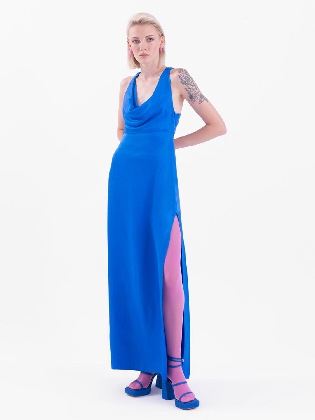 

PRET A TUER Cowl Neck Sleeveless Maxi Dress, Blue