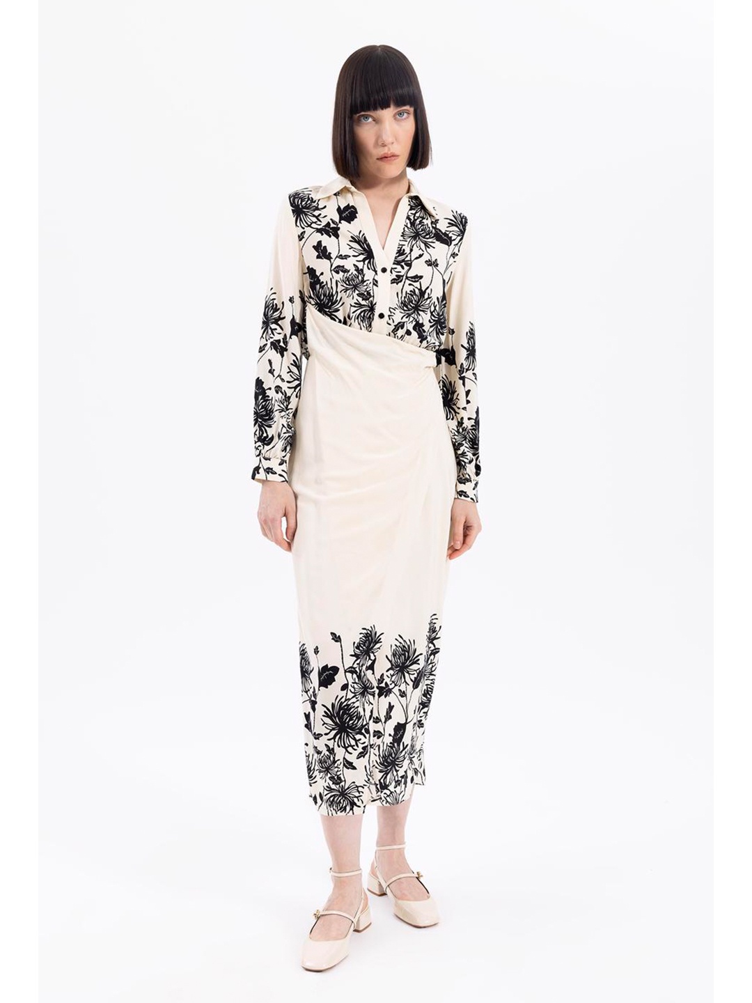

PRET A TUER Floral Printed A-Line Midi Dress, Off white