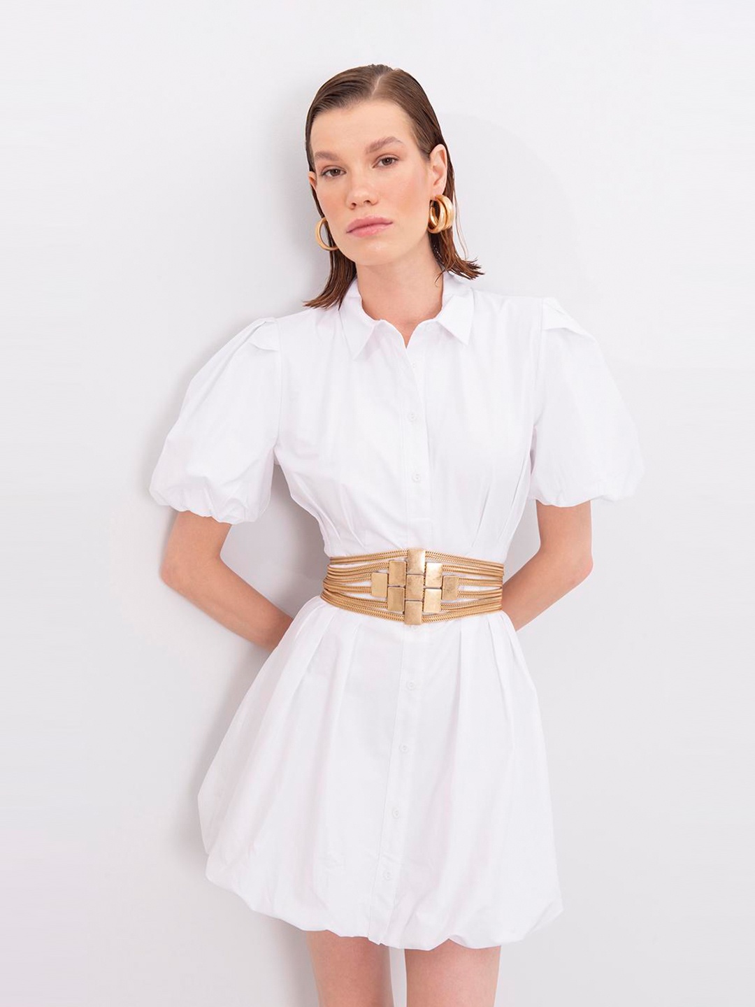 

PRET A TUER Puff Sleeve Mini Shirt Dress, White