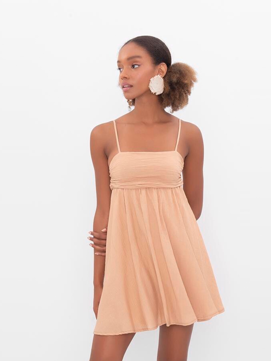 

PRET A TUER Shoulder Straps Fit & Flare Mini Dress, Peach