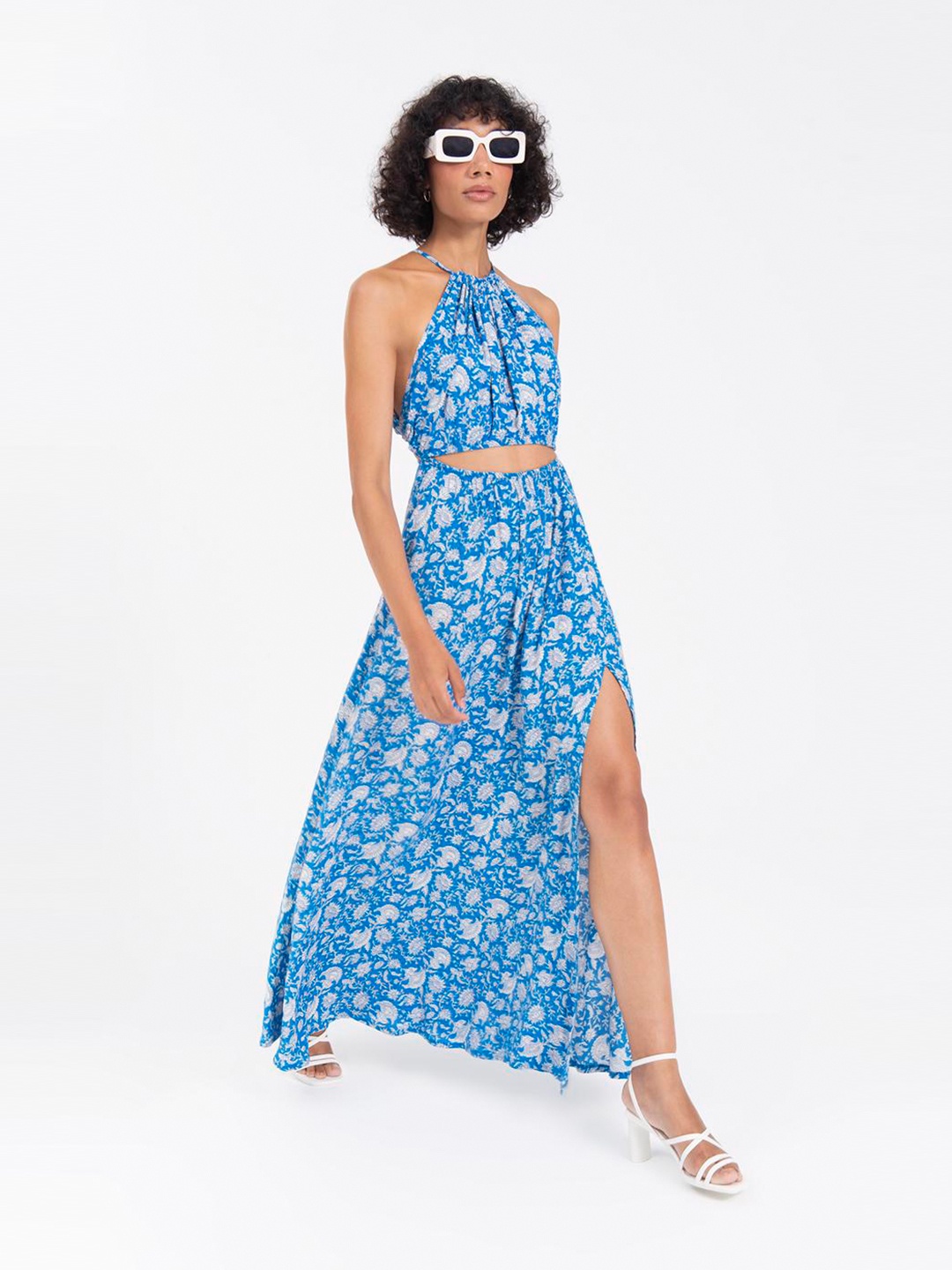 

PRET A TUER Floral Printed Cut Out Maxi Dress, Blue