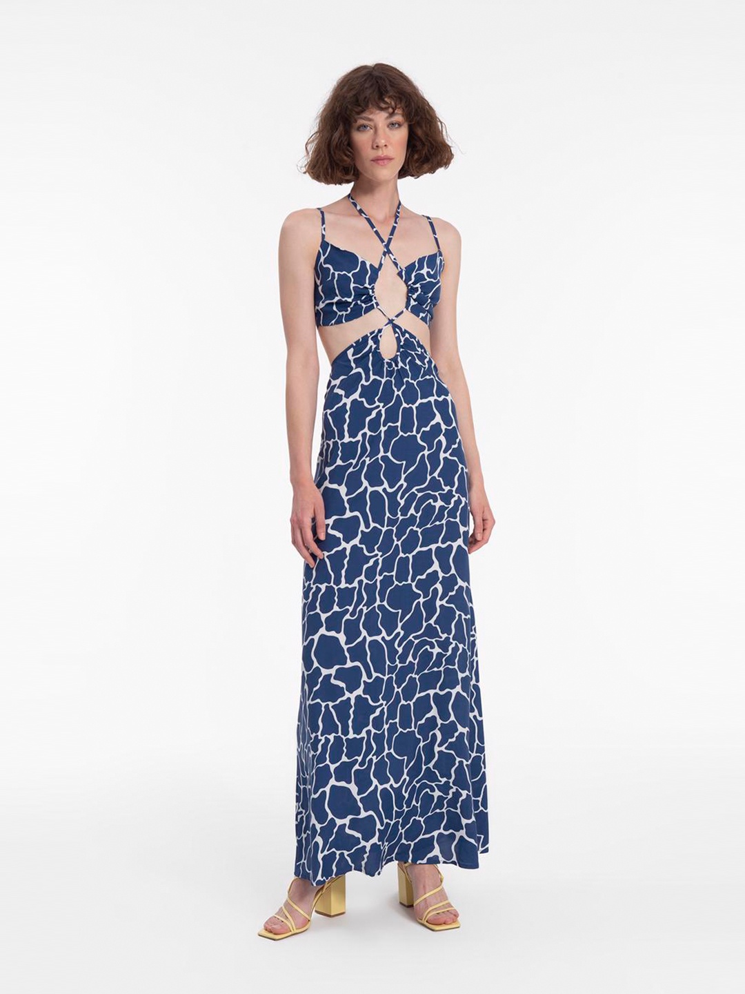

PRET A TUER Floral Printed Shoulder Straps Cut-Outs Maxi Dress, Blue