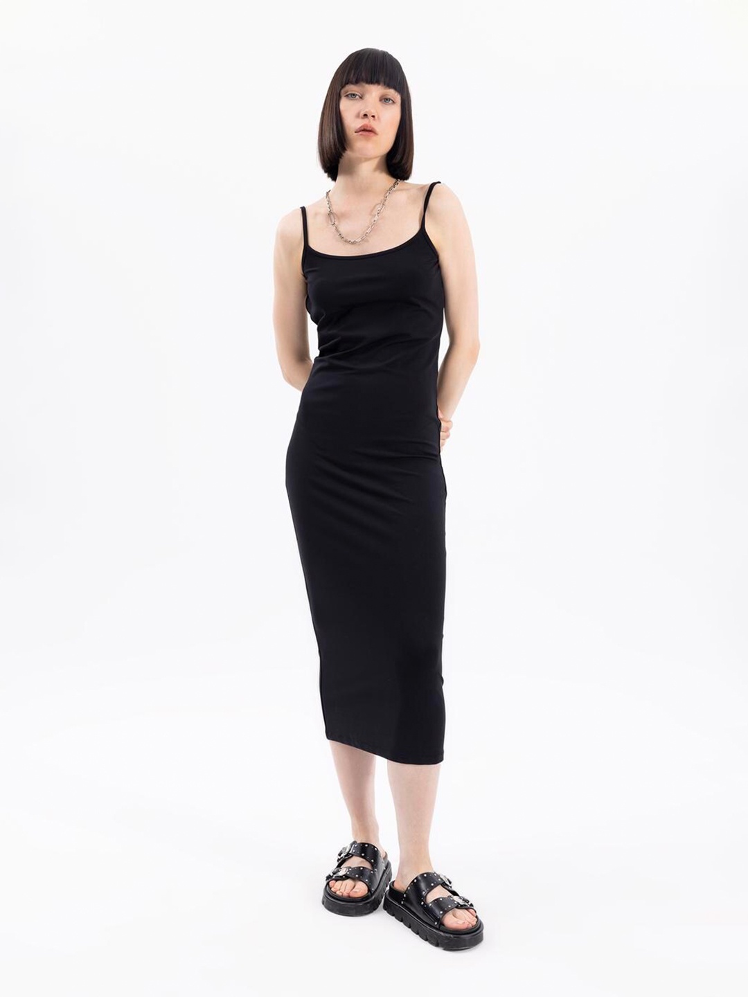 

PRET A TUER Backless Sleeveless Bodycon Midi Dress, Black